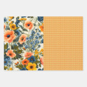 Funky blauw en geel  bloemige halve mix inpakpapier vel (Voorkant 3)