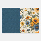 Funky blauw en geel  bloemige halve mix inpakpapier vel (Voorkant 2)