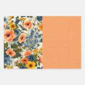 Funky blauw en geel bloemige halve mix inpakpapier vel (Voorkant 3)