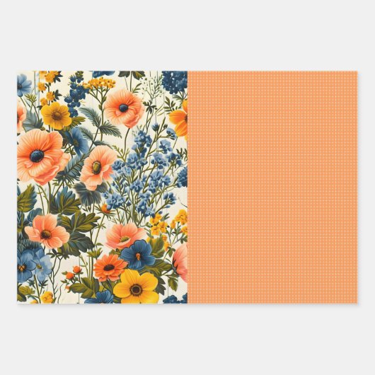 Funky blauw en geel  bloemige halve mix inpakpapier vel (Voorkant 3)