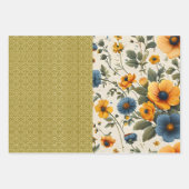 Funky blauw en geel bloemige halve mix inpakpapier vel (Voorkant 2)