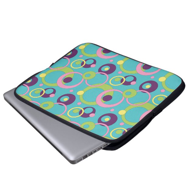 Funky Blauwe Cirkels Laptophoes Laptop Sleeve (Voorkant onderkant)