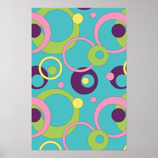 Funky Blauwe Cirkels Poster (Voorkant)