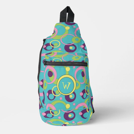 Funky Blauwe Cirkels Sling Bag (Voorkant)