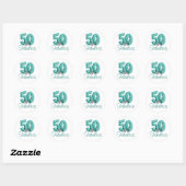 Funky Blauwgroen 50 en Fabulous Birthday Ronde Sticker (Vel)