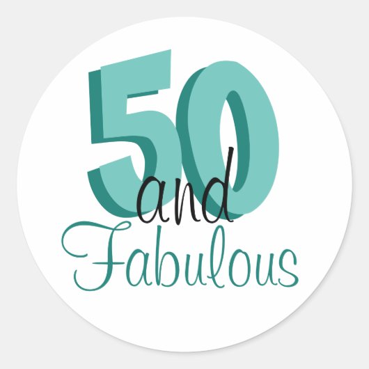Funky Blauwgroen 50 en Fabulous Birthday Ronde Sticker (Voorkant)