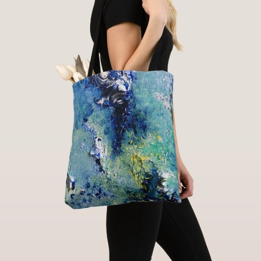 Funky Blauwgroen Abstracte Art Bag Tote Bag (Dichtbij)