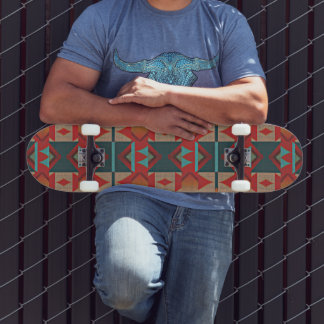 Funky Blauwgroen Blauw Rode Oranje Tribale Kunst Persoonlijk Skateboard