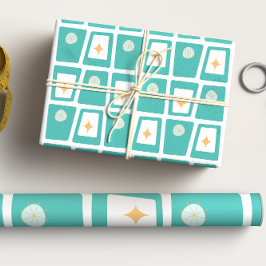 Funky Blocks 2, Blauwgroen en Oranje Inpakpapier Vel