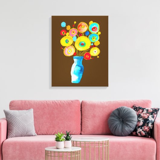 Funky bloemen illustratie canvas afdruk (Insitu (Woonkamer))