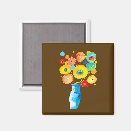 Funky bloemen illustratie magneet (Voorkant / Achterkant)