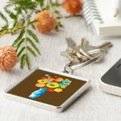Funky bloemen illustratie sleutelhanger (Zijkant)