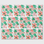 Funky bloemen in groen, perzik & koraal cadeaupapier (Vlak)