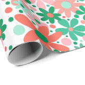 Funky bloemen in groen, perzik & koraal cadeaupapier (Rol Hoek)
