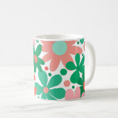 Funky bloemen in groen, perzik & koraal koffiemok (Voorkant rechts)