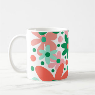 Funky bloemen in groen, perzik & koraal koffiemok