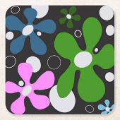 Funky bloemen in groen, roze en blauw kartonnen onderzetters (Voorkant)
