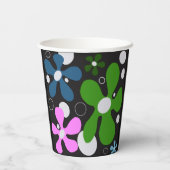 Funky bloemen in groen, roze en blauw papieren bekers (Achterkant)