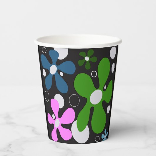 Funky bloemen in groen, roze en blauw papieren bekers (Achterkant)