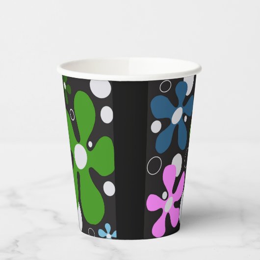 Funky bloemen in groen, roze en blauw papieren bekers (Links)