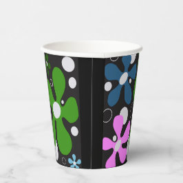 Funky bloemen in groen, roze en blauw papieren bekers