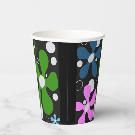Funky bloemen in groen, roze en blauw papieren bekers (Rechts)