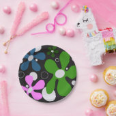 Funky bloemen in groen, roze en blauw papieren bordje (Feest)