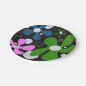 Funky bloemen in groen, roze en blauw papieren bordje (Gekanteld)