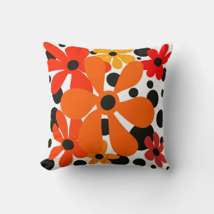 Funky bloemen in Halloween kleuren kussen