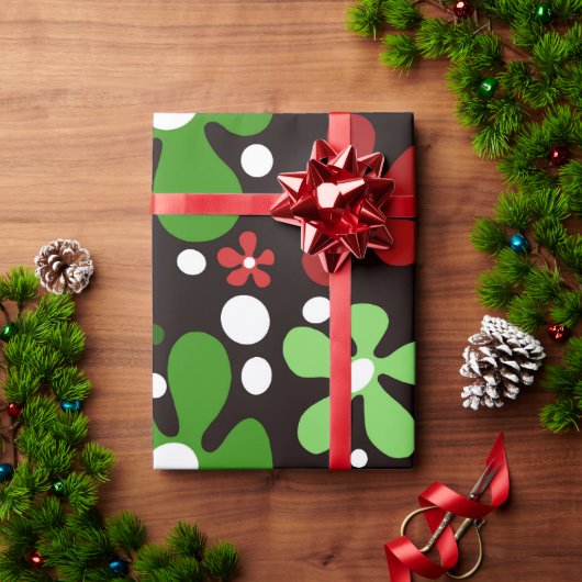 Funky bloemen in rood en groen cadeaupapier (Feestdagen Geschenken)