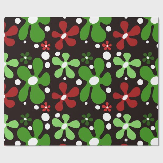 Funky bloemen in rood en groen cadeaupapier (Vlak)