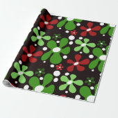 Funky bloemen in rood en groen cadeaupapier (Uitgerold)