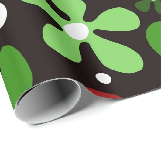 Funky bloemen in rood en groen cadeaupapier (Rol Hoek)