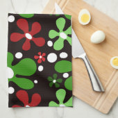 Funky bloemen in rood & groen Kerstmis Theedoek (Quarter Fold)