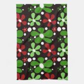 Funky bloemen in rood & groen Kerstmis Theedoek (Verticaal)