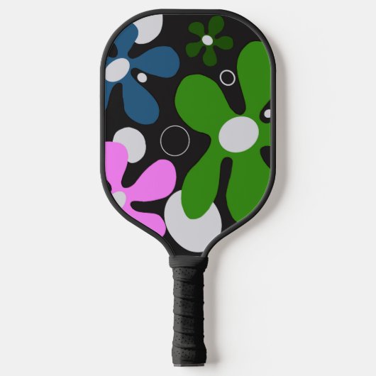 Funky bloemen op pickleball paddle (Voorkant)