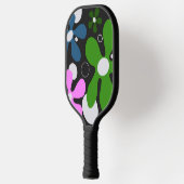 Funky bloemen op pickleball paddle (Links)