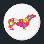 Funky bloementeckel hondenmagneet, cadeau idee magneet<br><div class="desc">Funky retro bloemige,  bloemrijke schattige en leuke teckel hondenmagneet. geweldig cadeau idee voor hondenliefhebbers,  kinder kinderen</div>