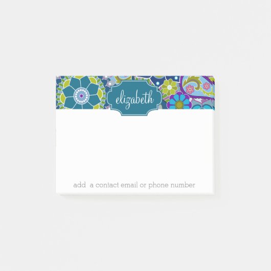 Funky Bloemmotief met Aangepaste Naam Post-it® Notes (Voorkant)