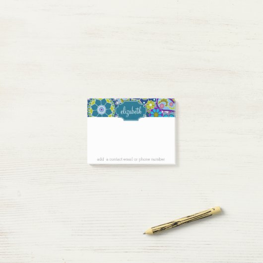 Funky Bloemmotief met Aangepaste Naam Post-it® Notes (Op bureau)
