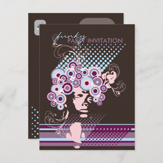 Funky Bloom Hair *03 Party Invitation Briefkaart (Voorkant / Achterkant)