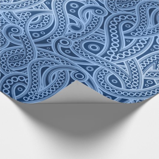 Funky Blue Abstract Paisley Pattern Wrapping Paper Cadeaupapier (Hoek)