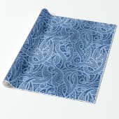 Funky Blue Abstract Paisley Pattern Wrapping Paper Cadeaupapier (Uitgerold)