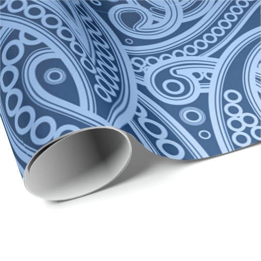 Funky Blue Abstract Paisley Pattern Wrapping Paper Cadeaupapier (Rol Hoek)
