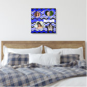 Funky Blue, Black, White Photo Wall Hanging 16-inc Canvas Afdruk (Insitu (Slaapkamer))