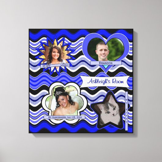 Funky Blue, Black, White Photo Wall Hanging 16-inc Canvas Afdruk (Voorkant)