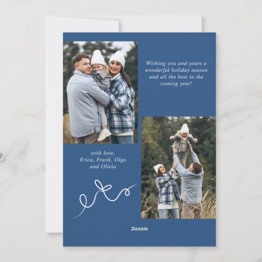 Funky Blue Christmas Bow Ribbon 3 Photo Feestdagenkaart (Achterkant)