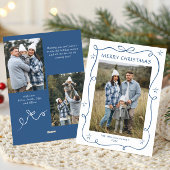 Funky Blue Christmas Bow Ribbon 3 Photo Feestdagenkaart