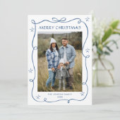 Funky Blue Christmas Bow Ribbon 5 Photo Feestdagenkaart (Staand voorkant)