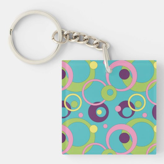 Funky Blue Circles Acryl Sleutelhanger (Voorkant)